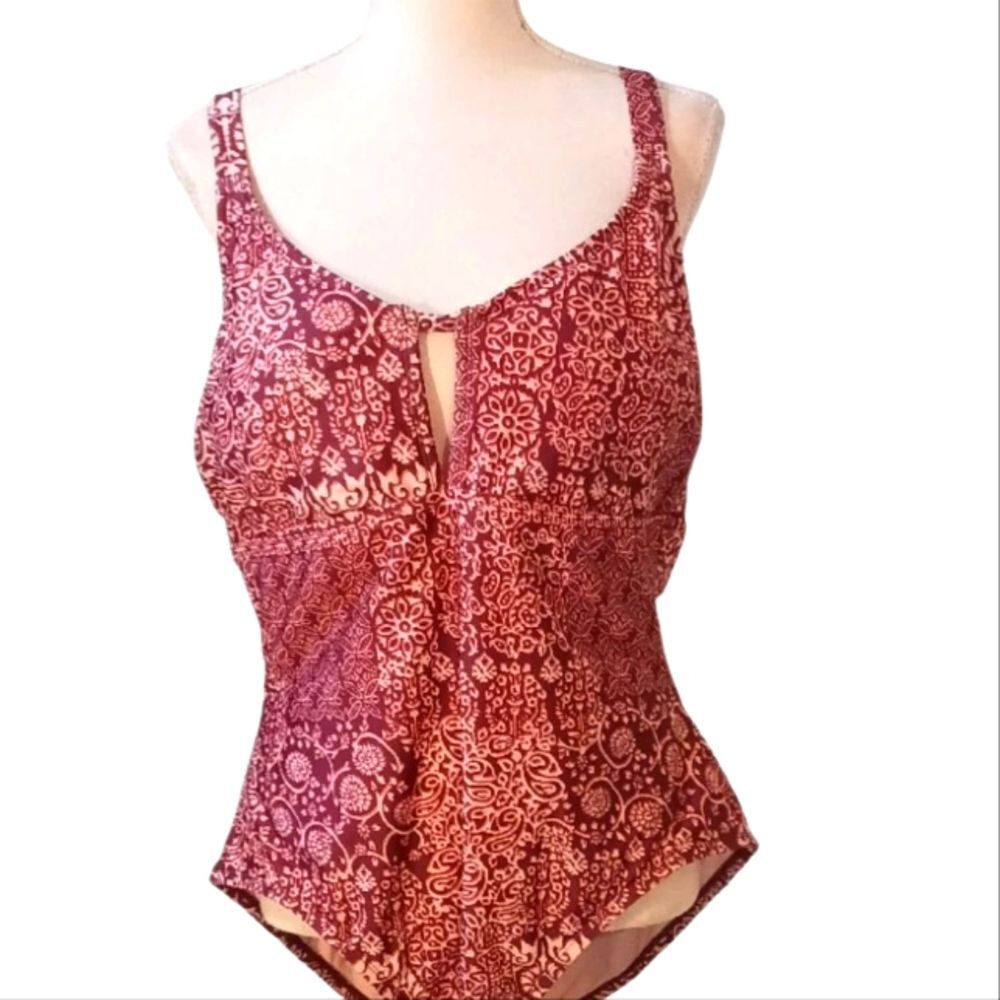 One-Piece Swimsuit with Self Bra Pink and Red Floral Woman's XL by Kona Sol